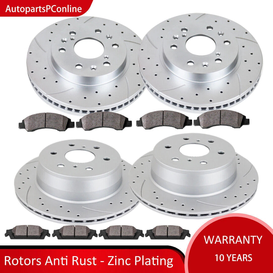 Set of 4 Brake Rotors & Pads for Chevy Escalade Silverado Avalanche (2000–2023)