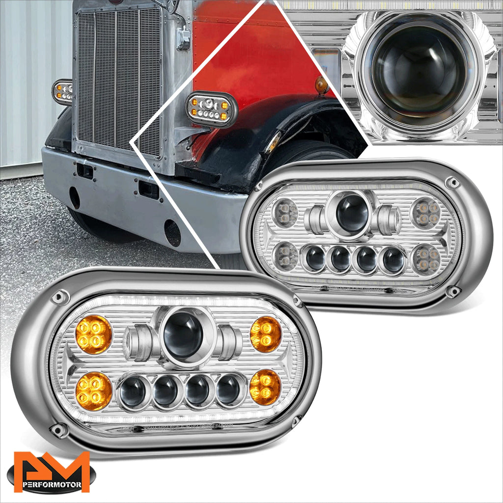 LED Halo Ring DRL Projector Headlights for Peterbilt 359 (1967–1987)