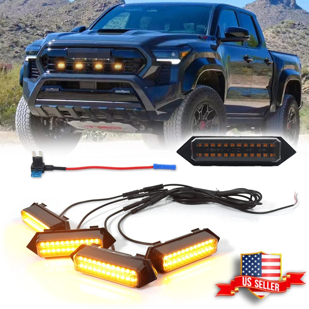 Set of 4 Smoked Amber LED Front Grille Lights for Toyota Tacoma (2024–2024)