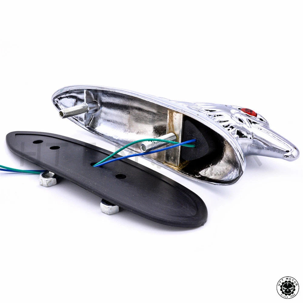 Chrome Front Fender Bonnet Eagle Head with Red LED Eyes for Motorcycle