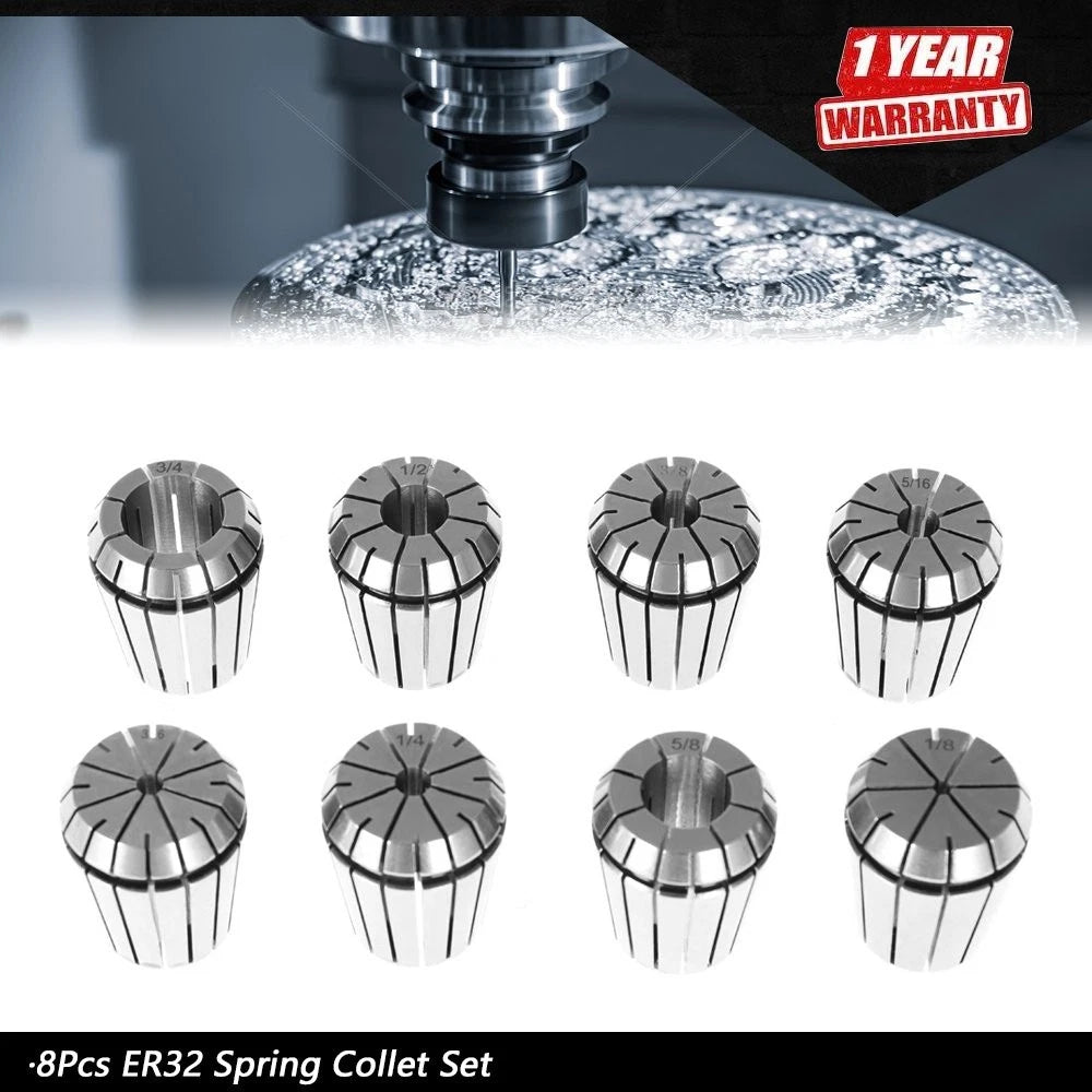Set of 8 Collets for ER32 (Common Sizes)
