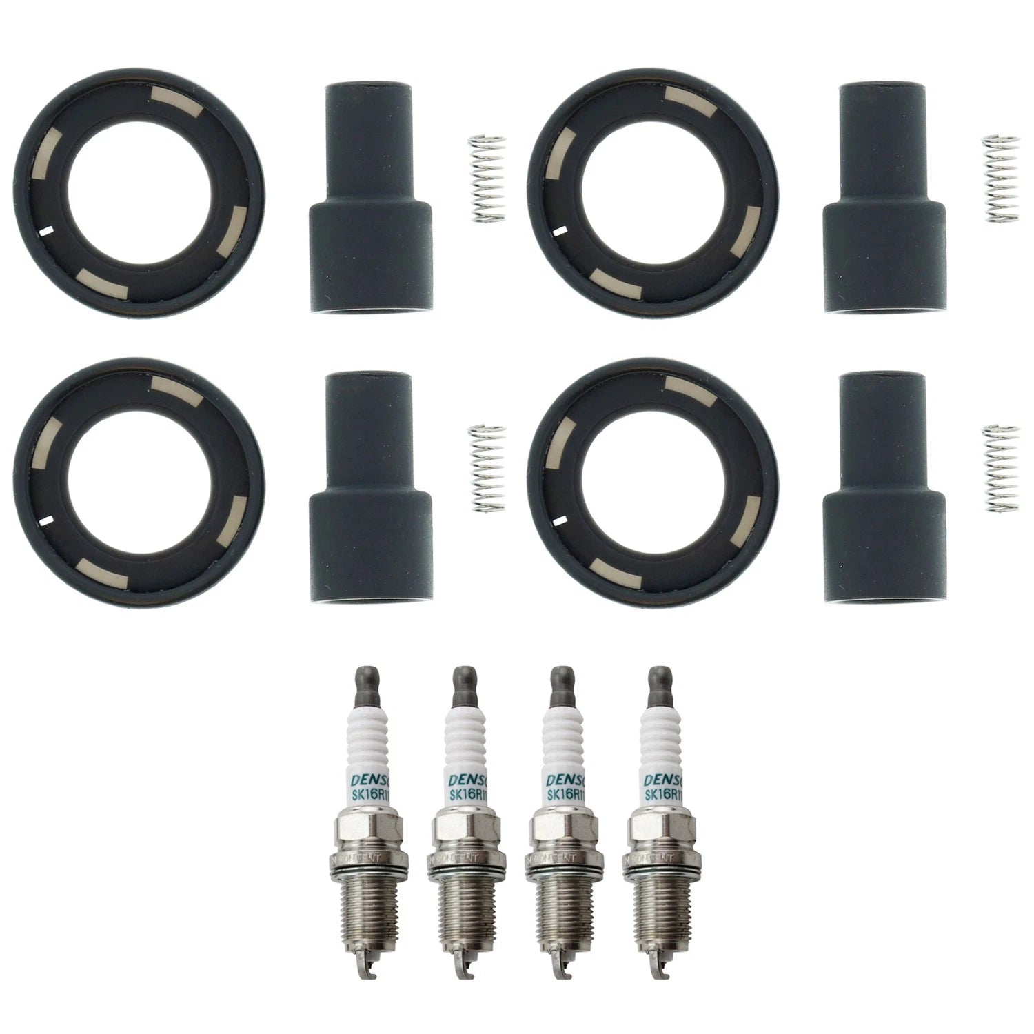 Set of 4 Denso Iridium Spark Plugs & Coil Boots for Corolla Yaris