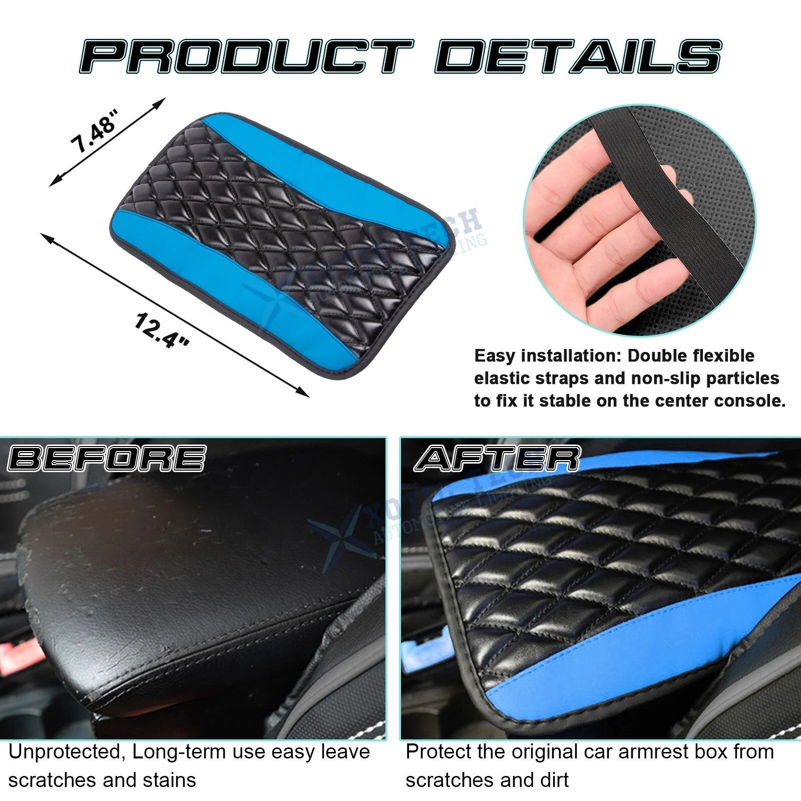 PU Leather Rhombus Center Armrest Box Cushion Trim for Universal (-)