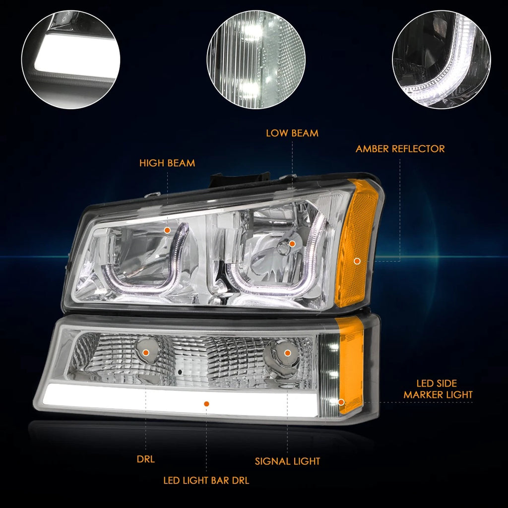 LED DRL Bar Projector Headlights for GMC Sierra (2007–2014)