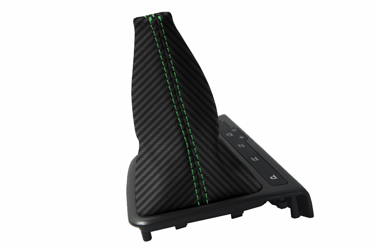 Automatic Shift Boot Cover for Kia Optima (2011–2015) Carbon Fiber Green Stitch