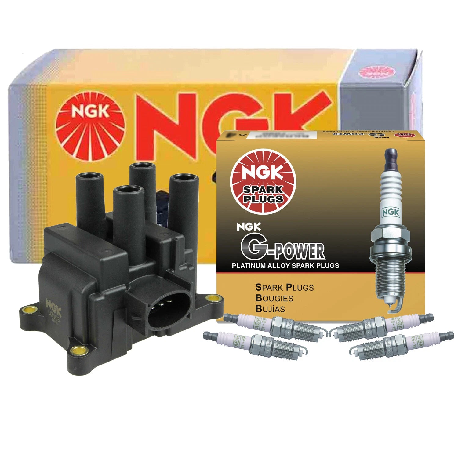 NGK DIS Ignition Coil & 4 G-Power Platinum Spark Plugs for Ford Focus (2000–2011)