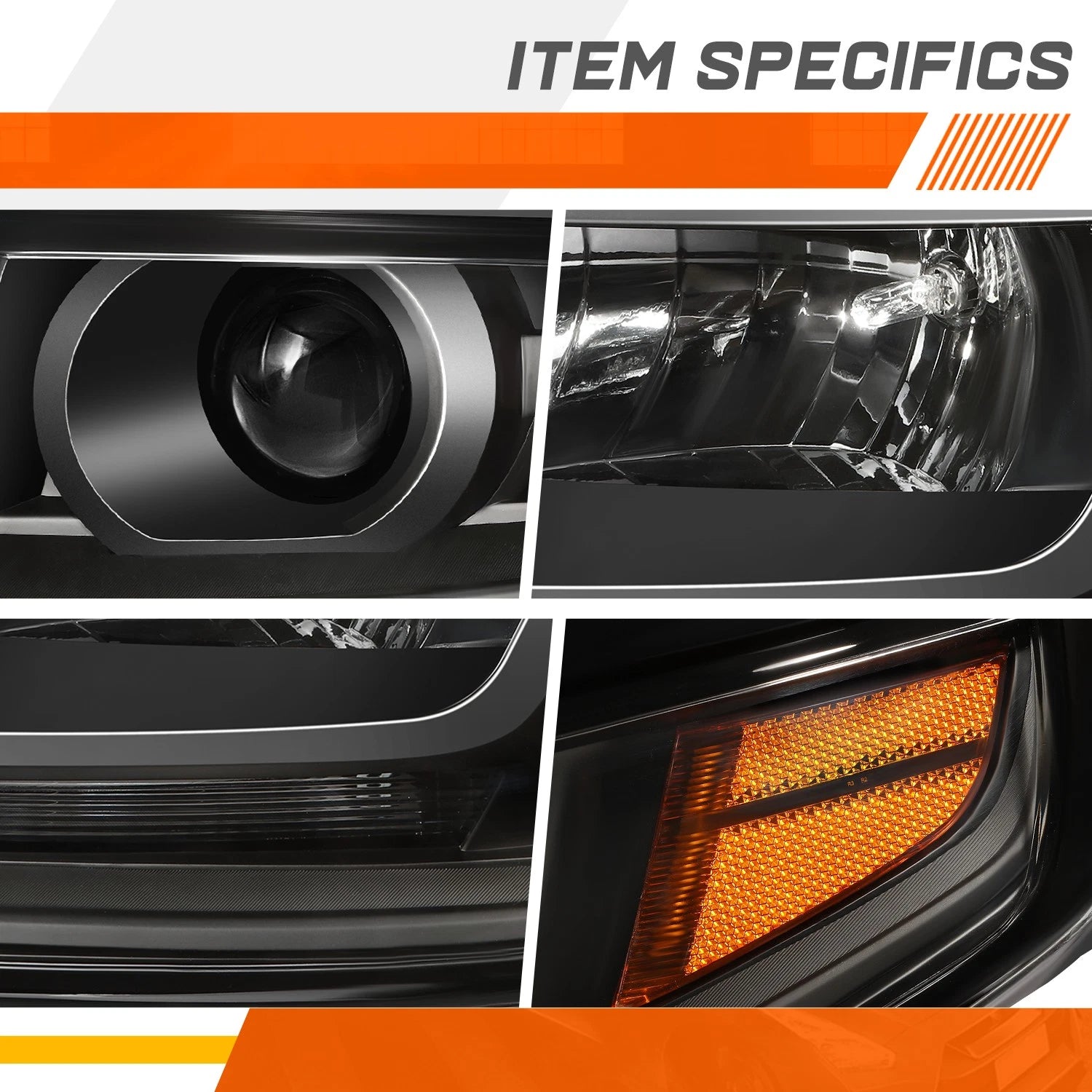 Set of 2 OE Projector Headlights for Chevy Suburban/Tahoe (2015–2020) W/LED DRL Black/Amber