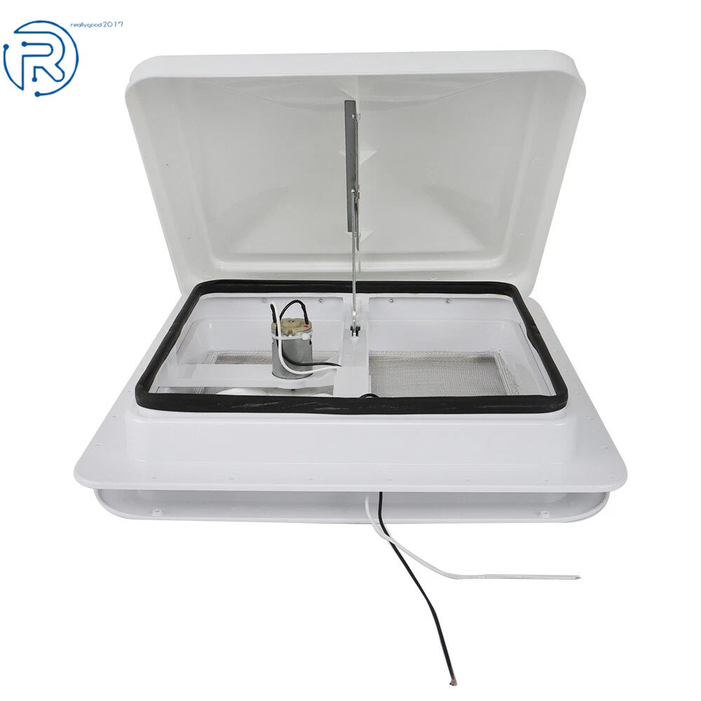 14" x 14" White RV Roof Vent Fan for Camper Trailer (12V) with Remote Control