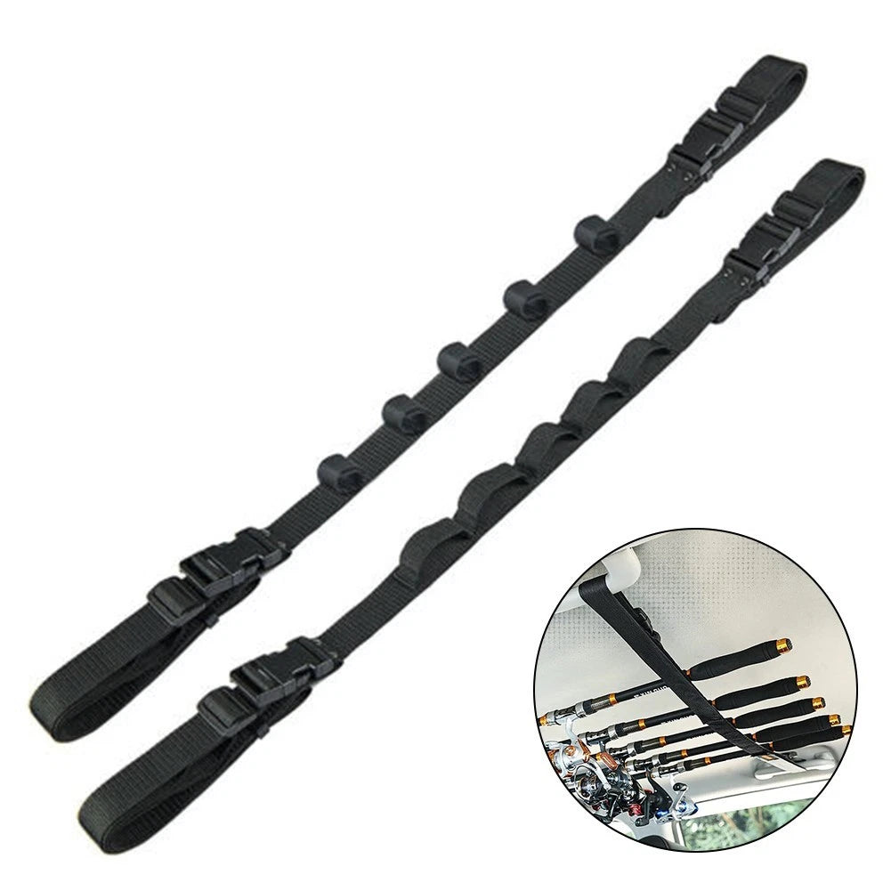 2X Roof Fishing Rod Rack Pole Holder Strap for Car (5 Slot Capacity)