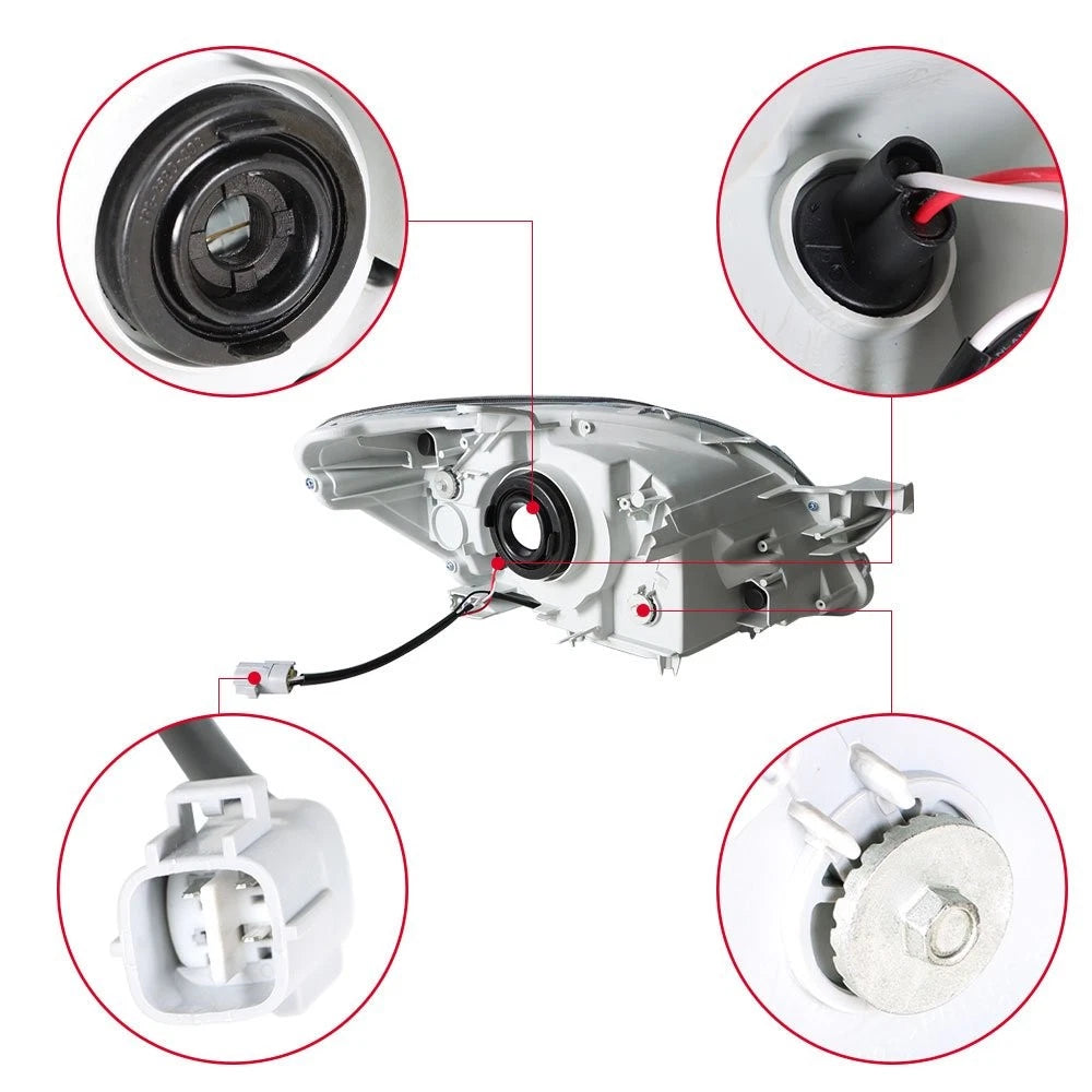 Replacement Headlight Set for Toyota Yaris (2007–2012) LH+RH Black Halogen Clear