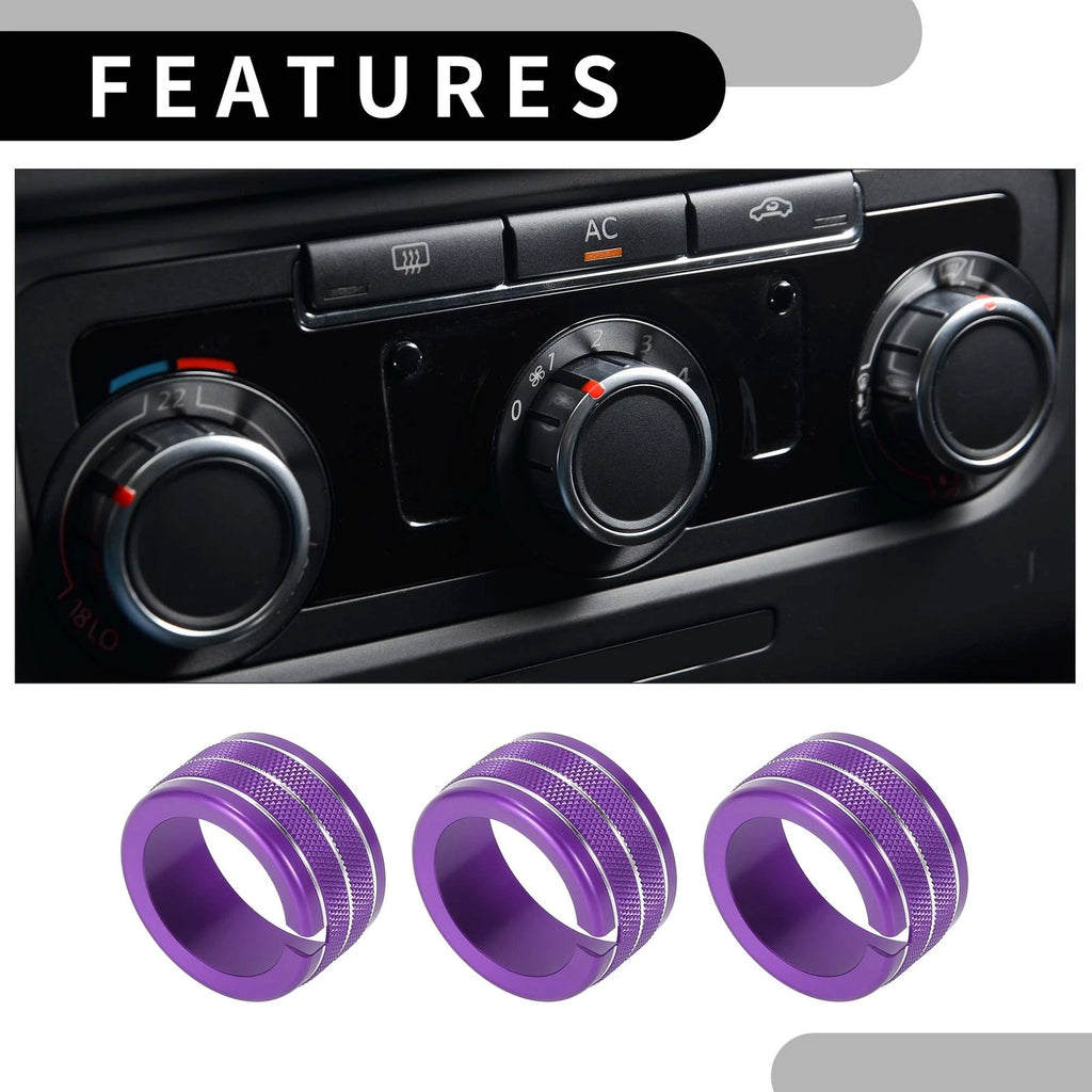Set of 3 Rear AC Heat Temp Climate Switch Knob Covers for Dodge Durango (2011–2020) - Purple