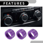 Set of 3 Rear AC Heat Temp Climate Switch Knob Covers for Dodge Durango (2011–2020) - Purple