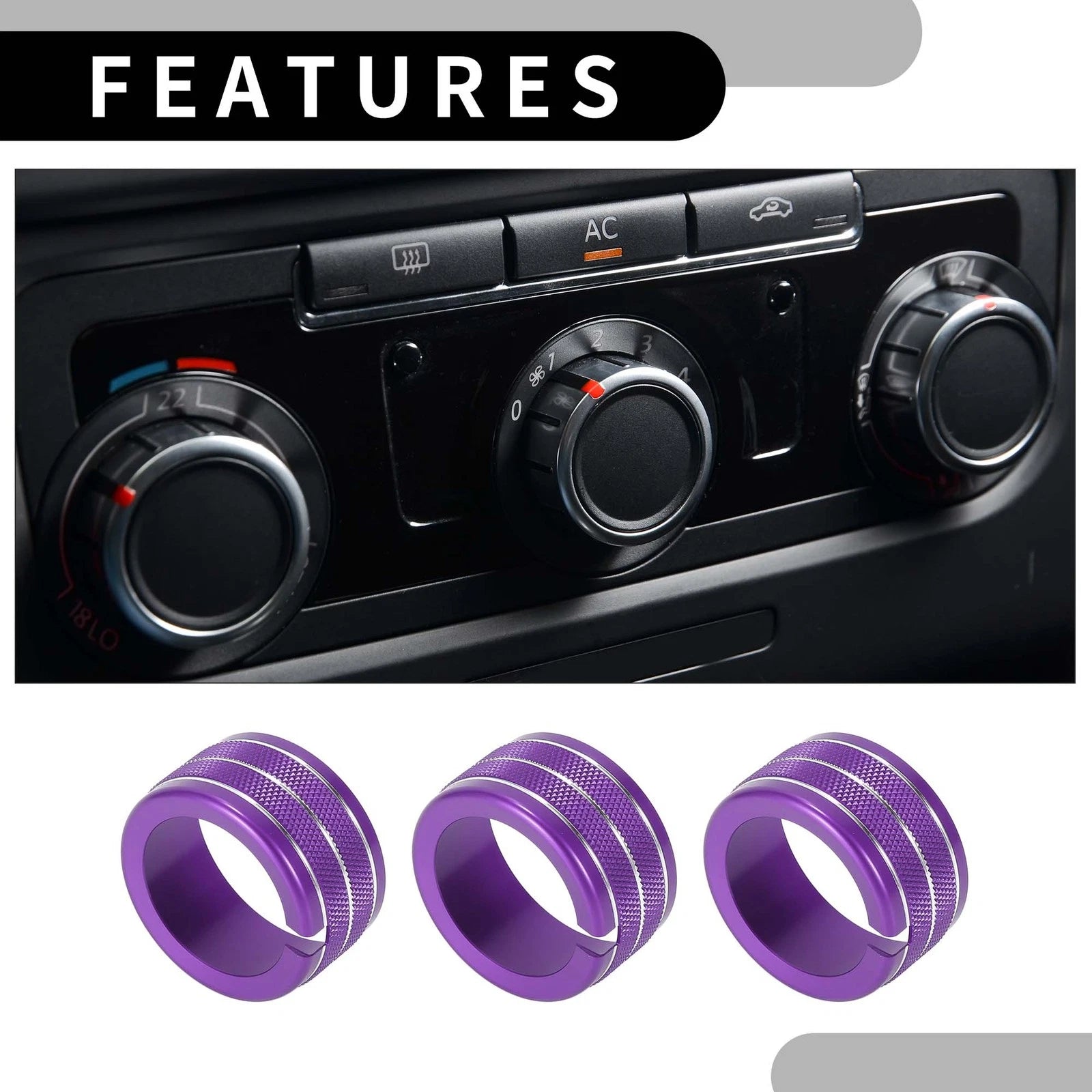 Set of 3 Rear AC Heat Temp Climate Switch Knob Covers for Dodge Durango (2011–2020) - Purple