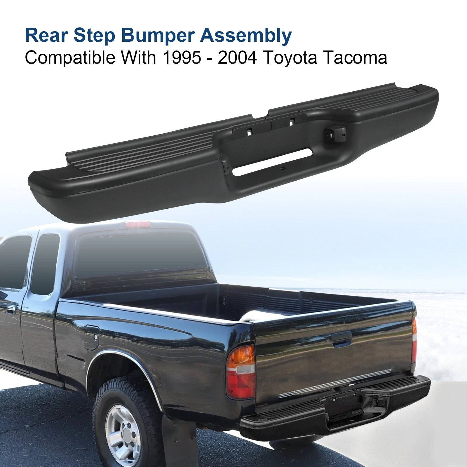 Rear Steel Step Bumper for Toyota Tacoma (1995–2004) Black Assembly