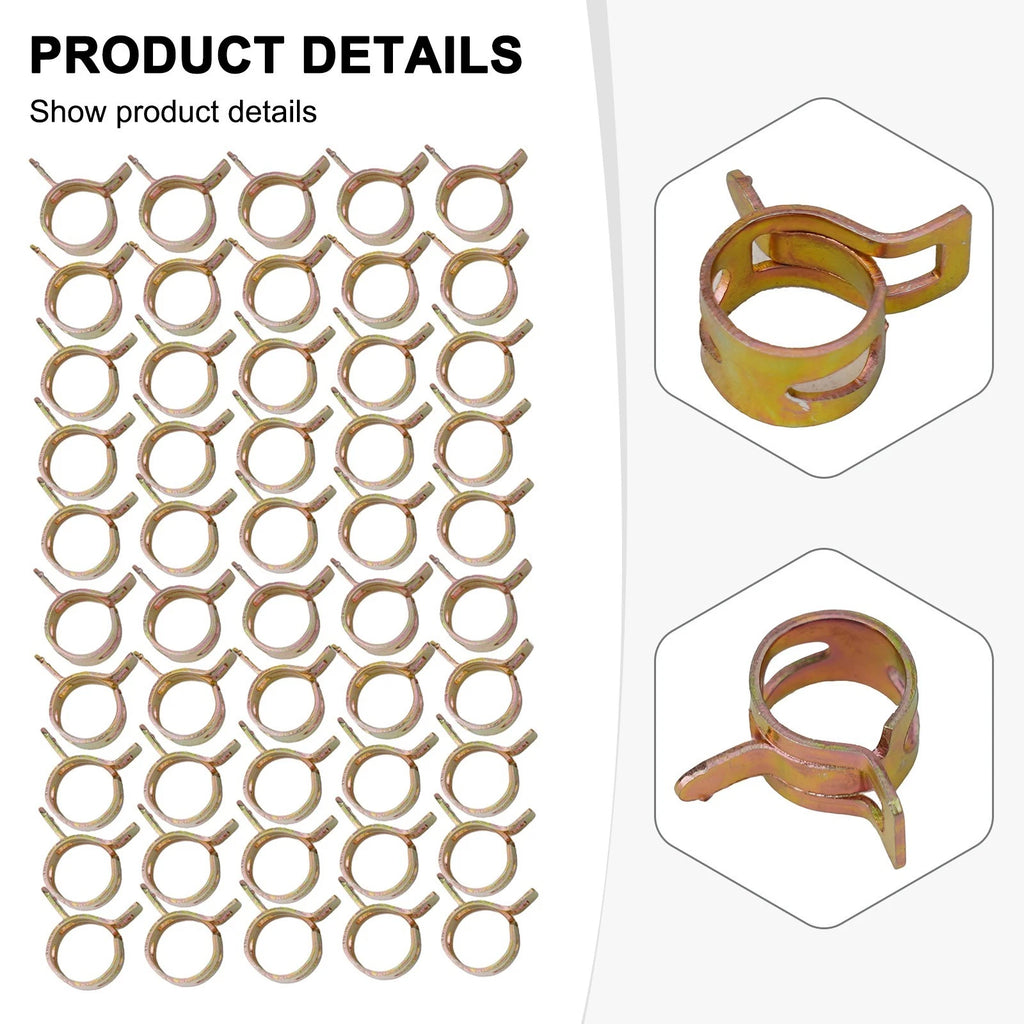 Set of 50 Fuel Hose Pinch Spring Clip Clamps 3/8 10mm Assortment
