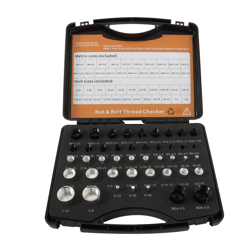 Nut and Bolt Gauge Set for Metric & Inch Threads (23 Metric & 21 Inch)