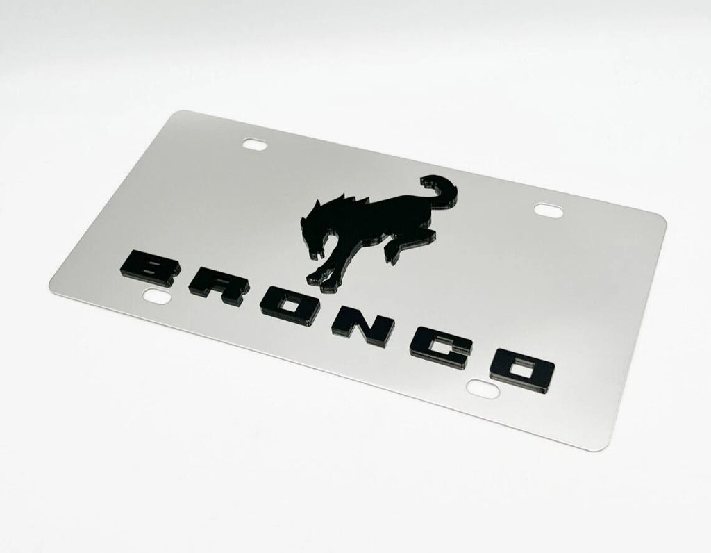 Chrome Metal License Plate Frame for Ford Bronco Script Logo (1966–2024)