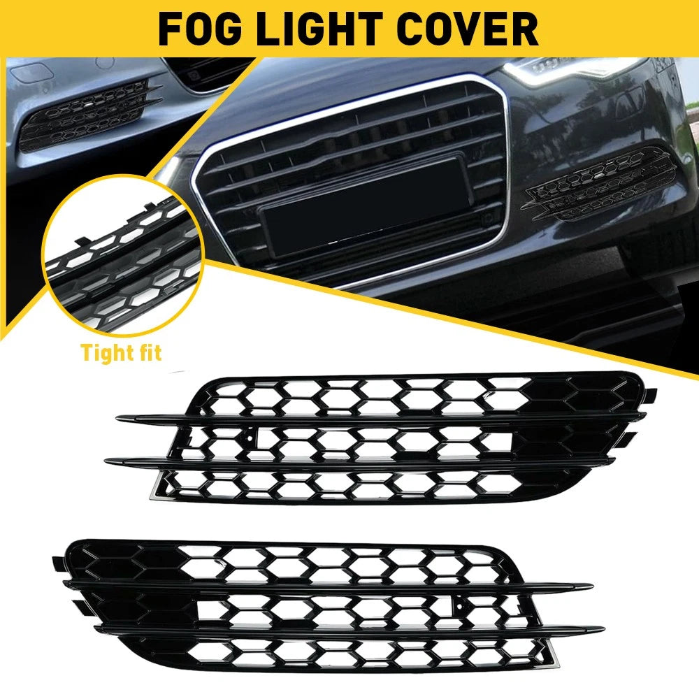 Pair of Fog Light Lamp Covers for Audi A6 C7 (2012–2015) - Black Grille