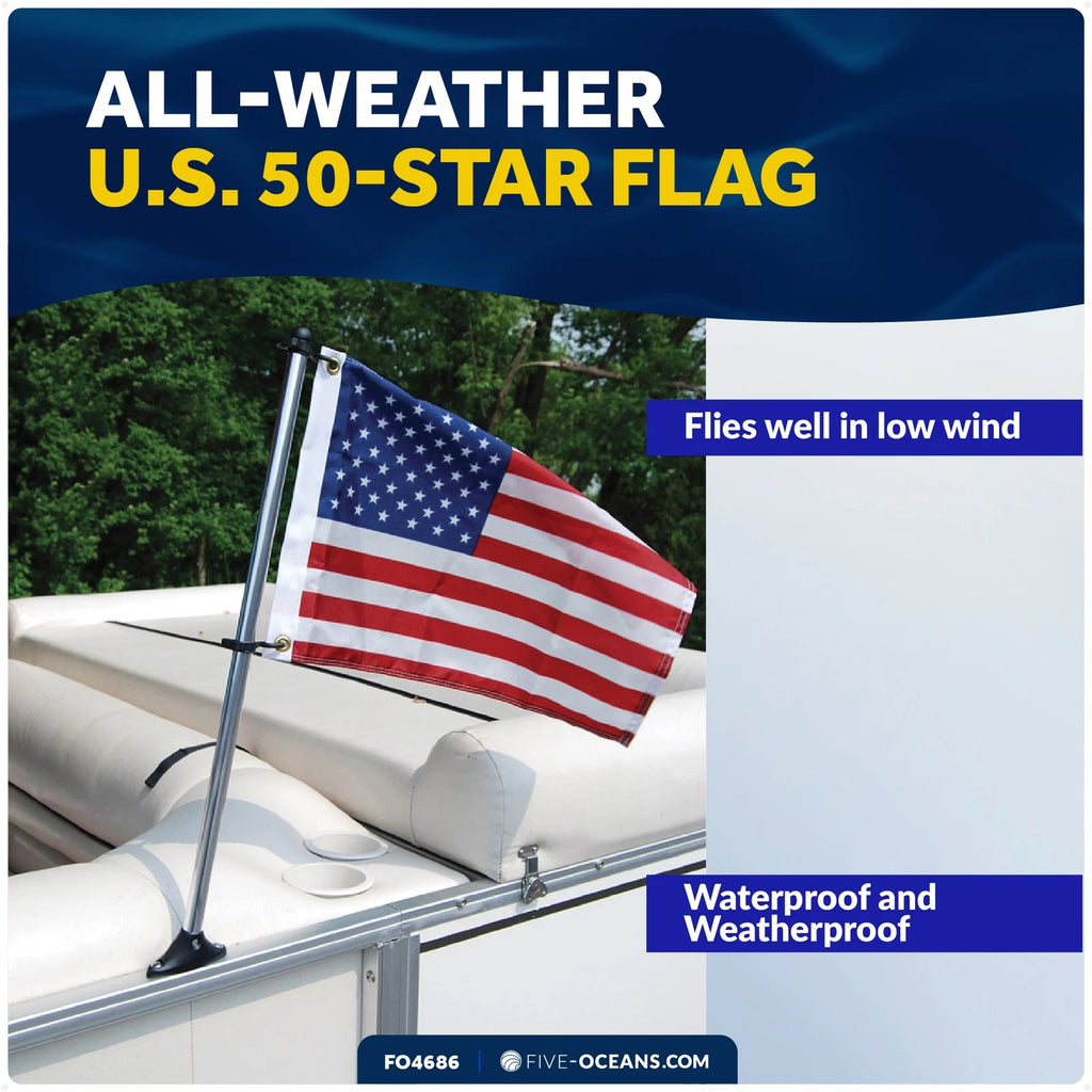 Pontoon Flag Pole Socket with US Flag Kit for Boats (12" x 18")