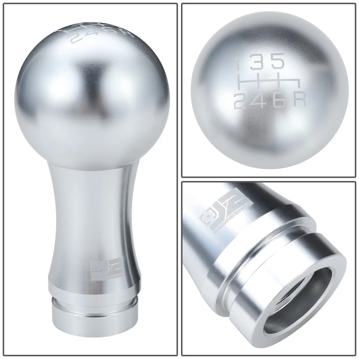 2-Piece 48mm Aluminum Silver Shift Knob w/Adapter for
