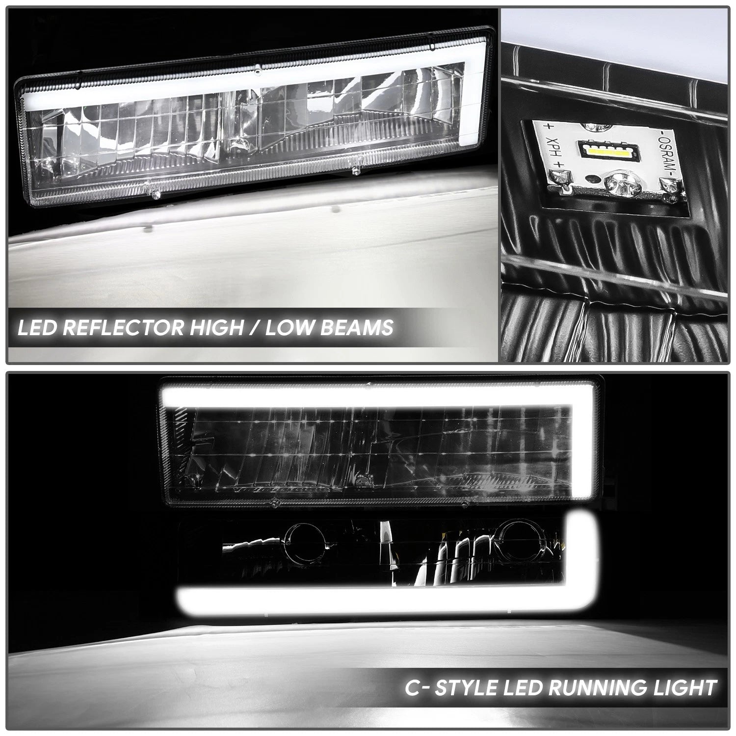C-Shape LED DRL Headlight & Bumper Turn Signal Lamps for Chevy GMC C/K (1988–2000)