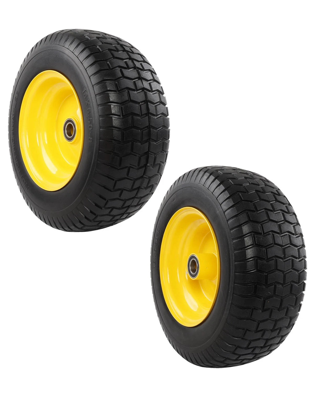 2X 16x6.50-8 Flat Free Tire Wheel Set w/ Bearings for Garden Tractor Mower