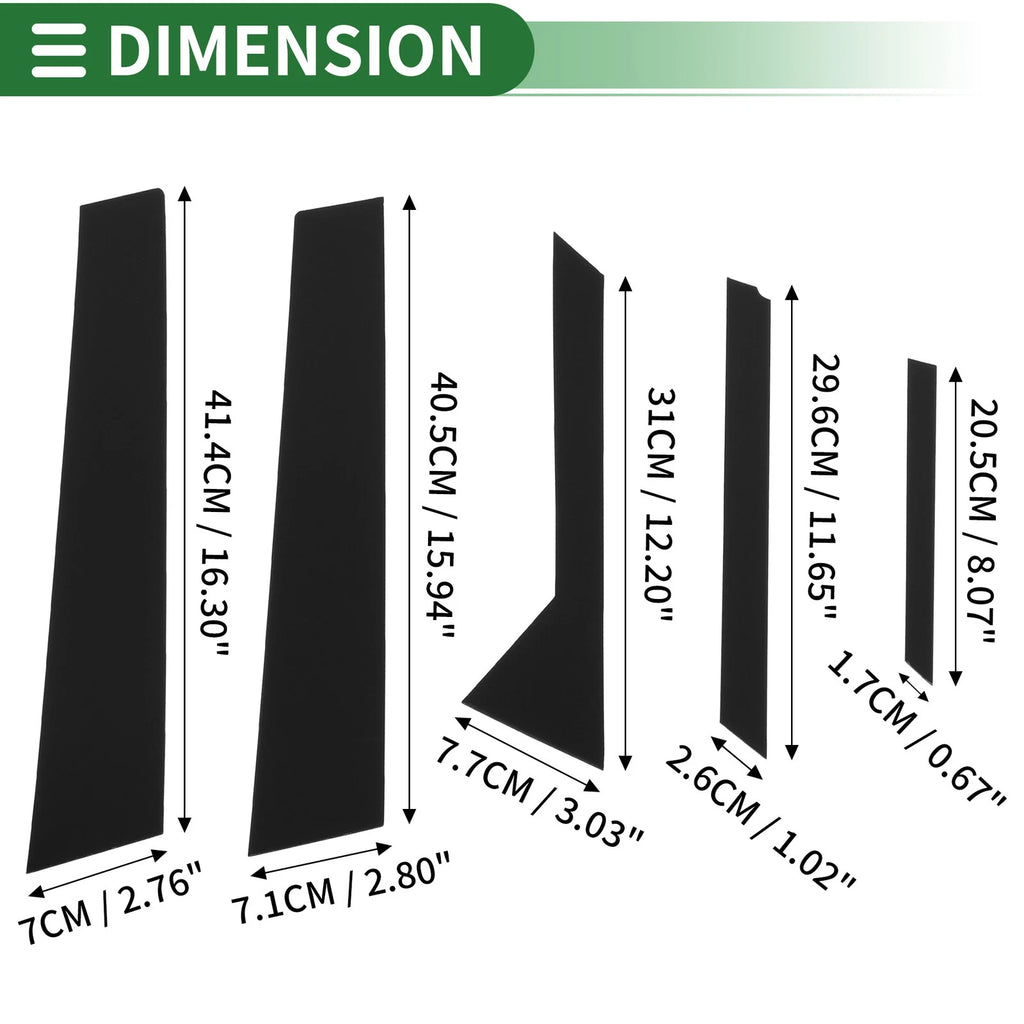 10 Pcs Door Pillar Window Trim for Ford Fiesta (2011–2015) Black