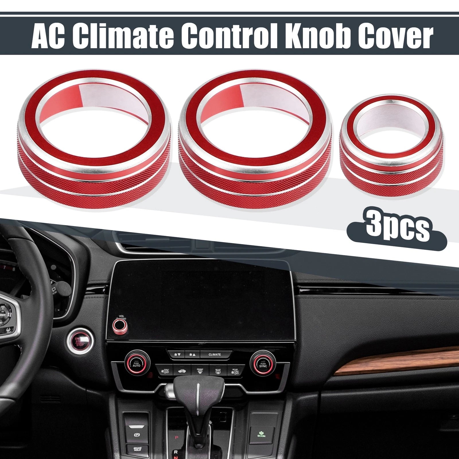 3X AC Knob Ring Covers for Honda CR-V (2017–2021) Red