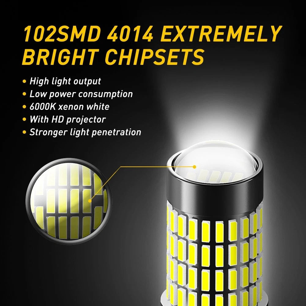 1156 102-SMD LED Tail Brake Stop Backup Reverse Light Bulbs for