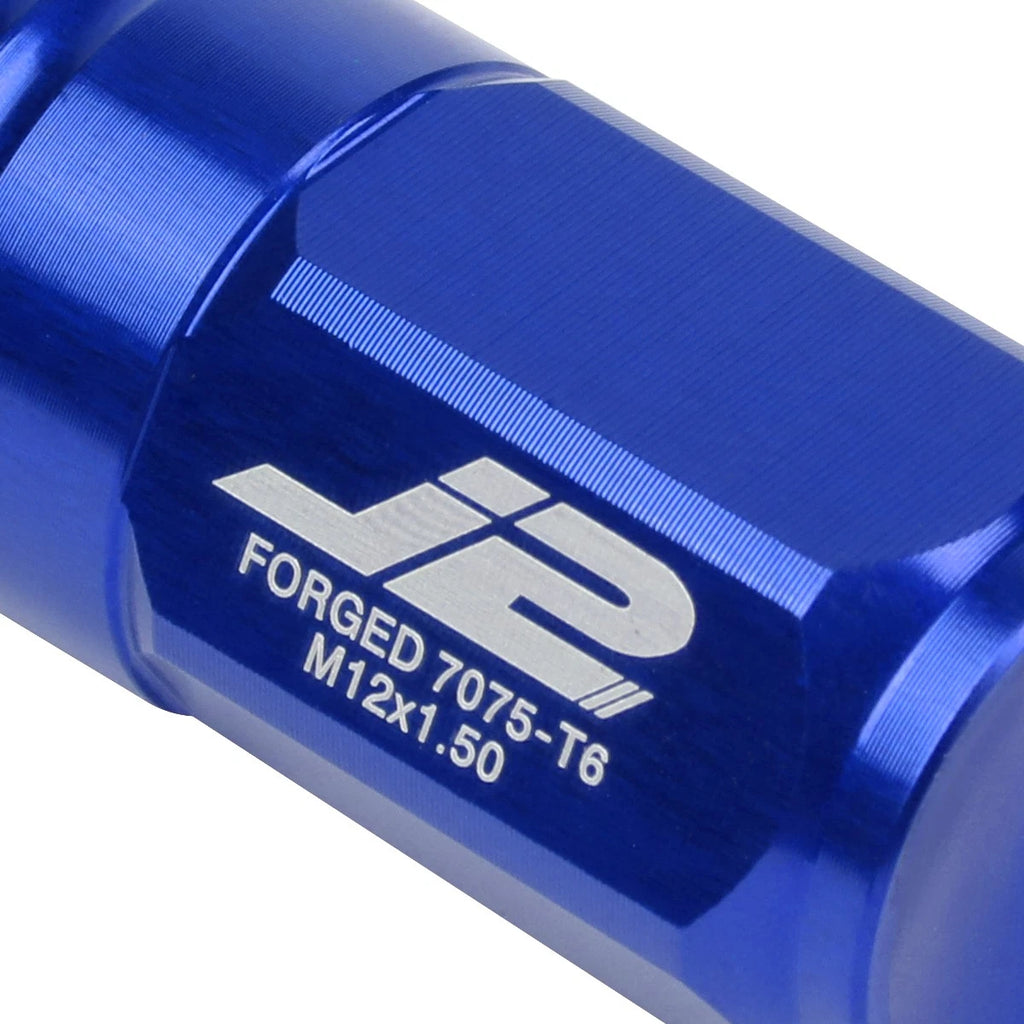 Set of 20 J2 7075 Forged Aluminum M12x1.5 Close-End Lug Nuts with Adapter Blue