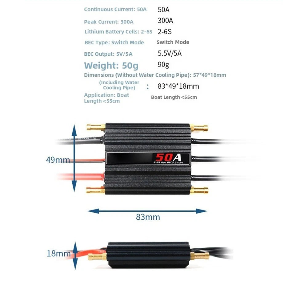 Brushless ESC for Boats - Overheat Protection, Acceleration Signal Loss