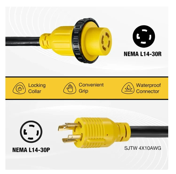 25FT 30 Amp RV Extension Cord with Inlet Box L14-30P L14-30R for RVs
