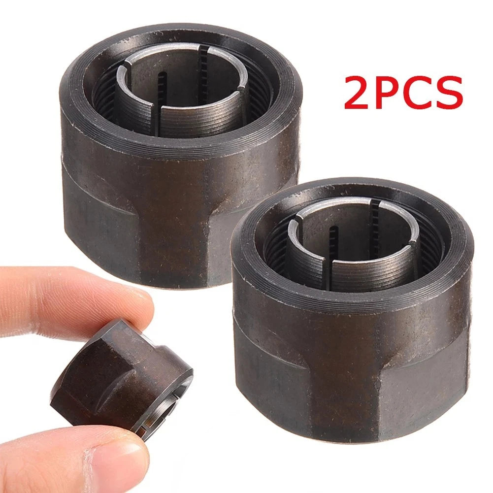 Set of 2 Collet Nuts for Plunge Router 1/2" (12.7mm) Metal Black