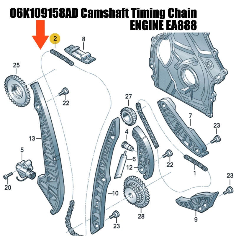 Upper Camshaft Timing Chain for VW GTI Jetta CC Eos Audi TT A3 A4 A5 A6 (2006–2019)