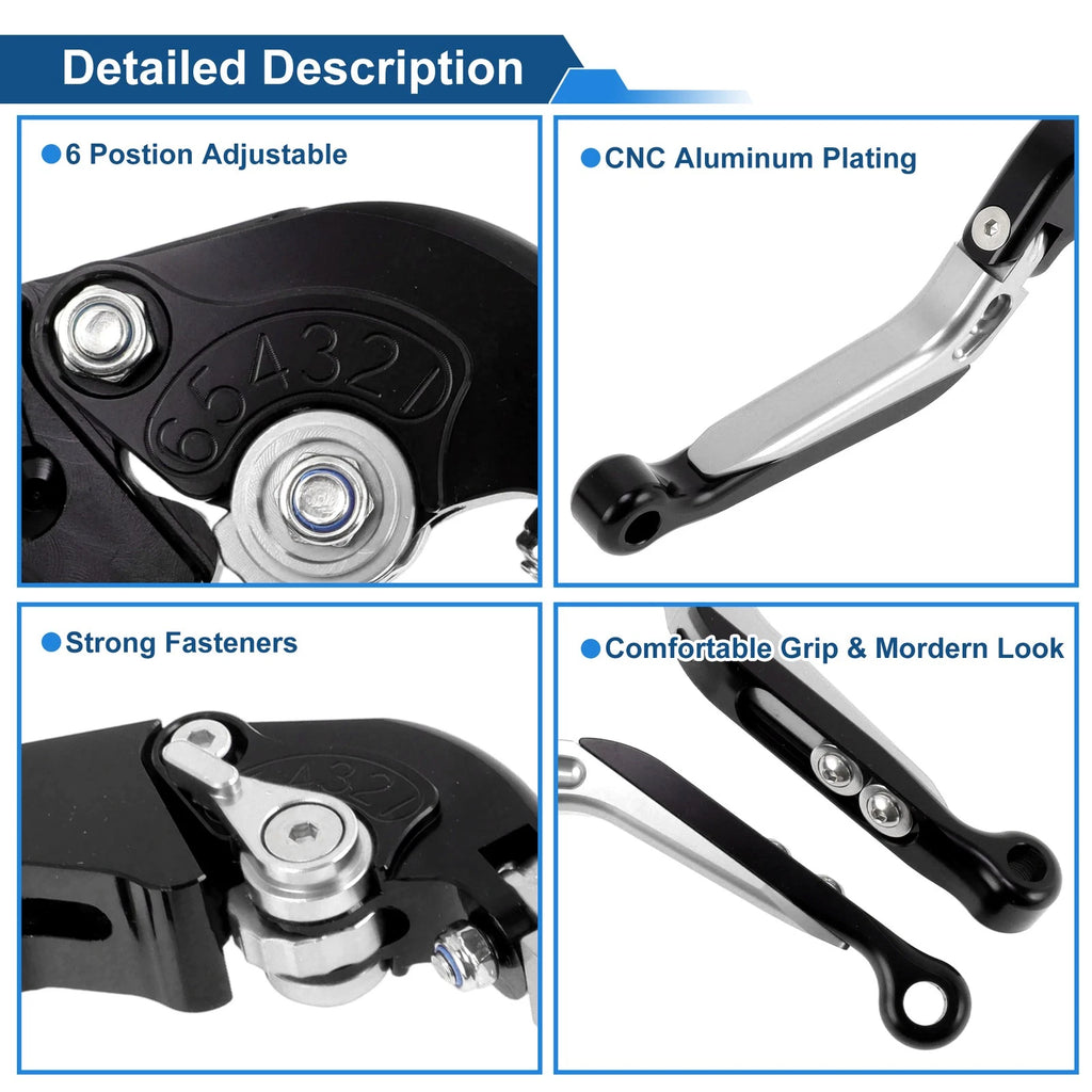 Brake Clutch Levers for Suzuki GSXR1000 (2009–2019) Black Head Silver Tone