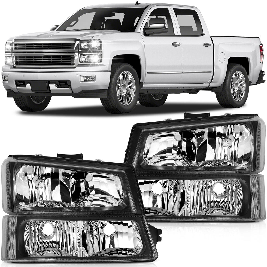 Headlight Assembly for Chevy Silverado Avalanche 1500 (2003–2007) Black Housing