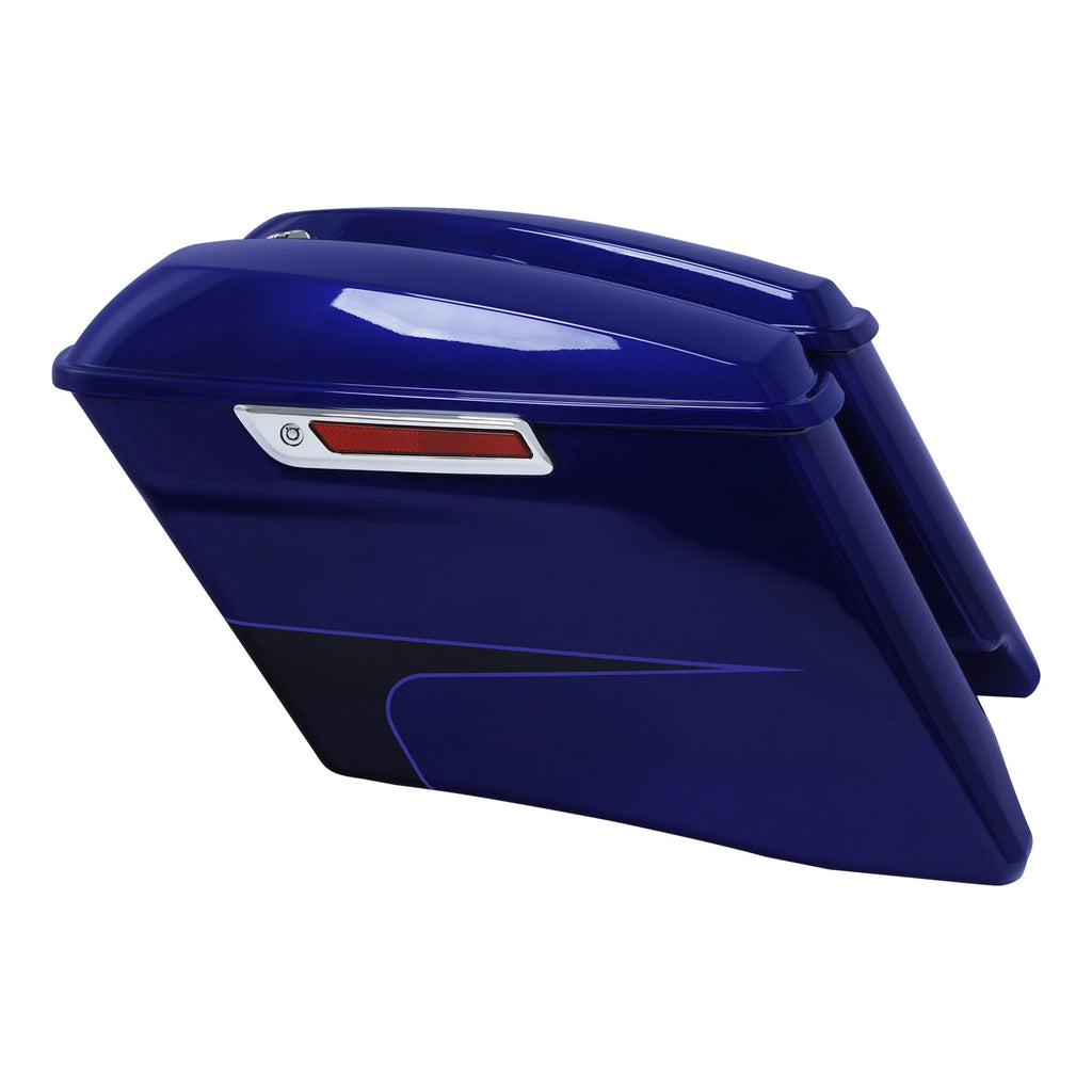 4" Stretched Saddlebags for Harley Touring (2014–2023) Zephyr Blue/Black Sunglo