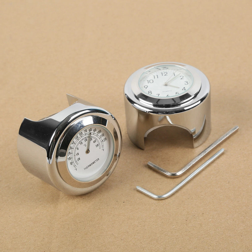 Dial Clock Thermometer for Harley Cruiser Chopper (7/8'' 1'' Handlebar)