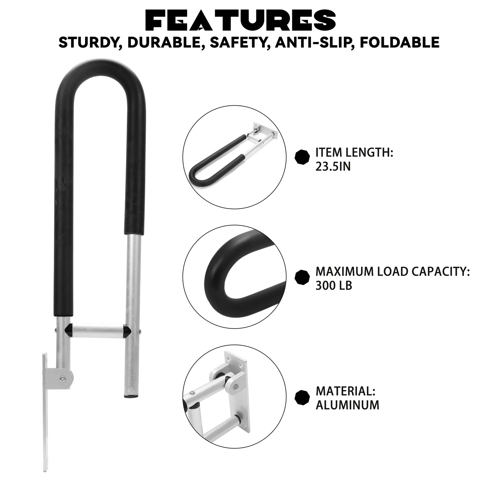 Handicap Grab Bars for Bathroom Safety (23.6 Inch, 300lbs Capacity)
