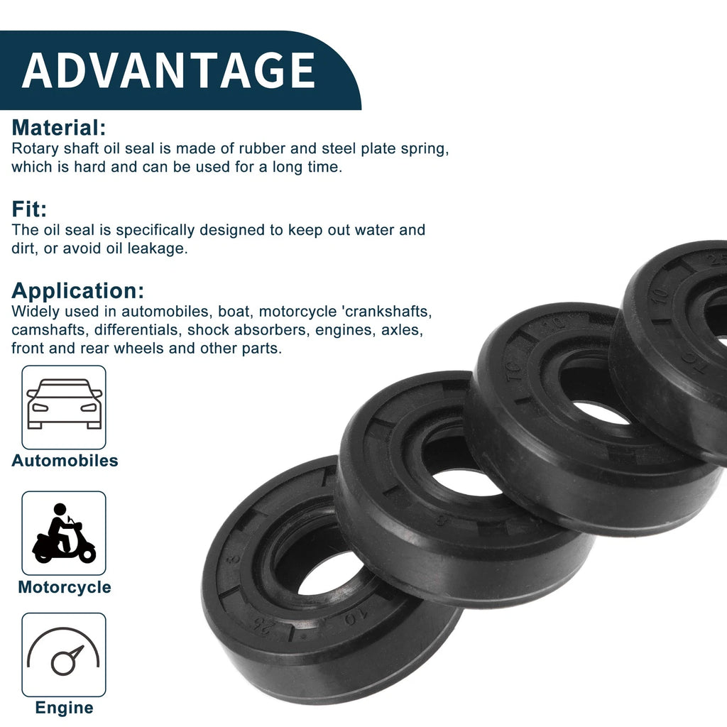 Set of 5 Oil Seal Rotary Shaft Seal NBR Rubber 10x25x8mm for Various Models