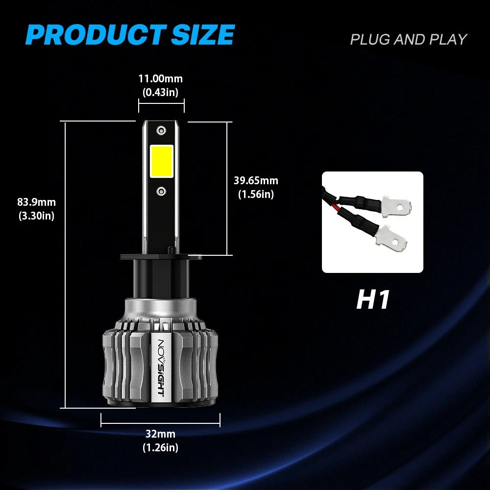 2X H1 LED Bulb 15000LM 6500K 72W Dual Beam Headlight Kit