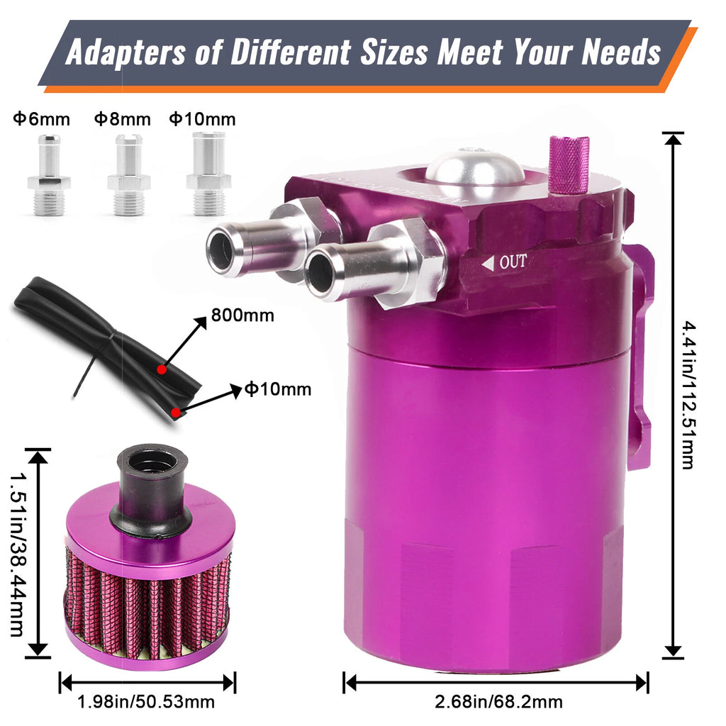 Oil Catch Can Kit for Universal Vehicles (Baffled, Aluminum)