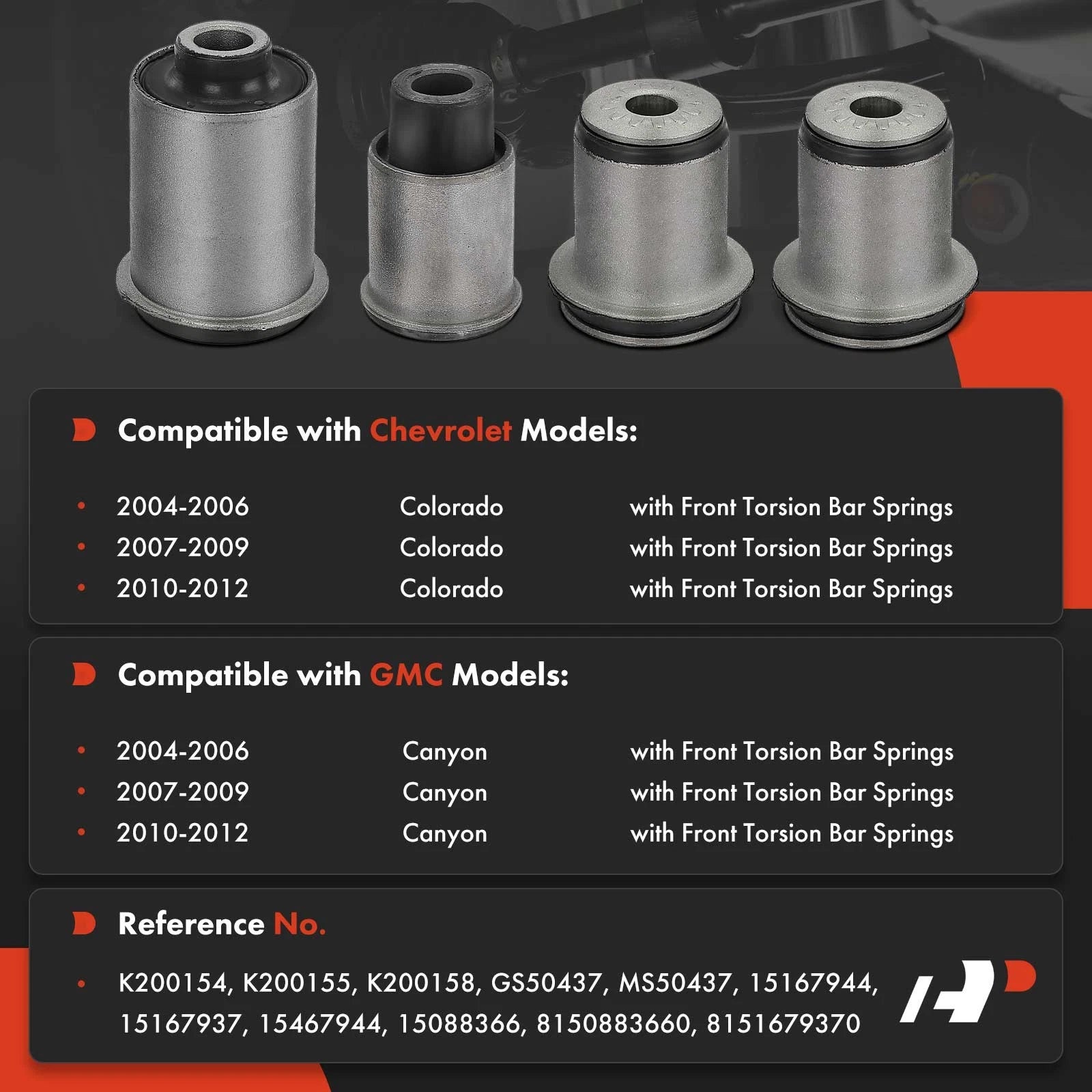 Set of 4 Front Control Arm Bushings for Chevrolet Colorado GMC (2004–2012)