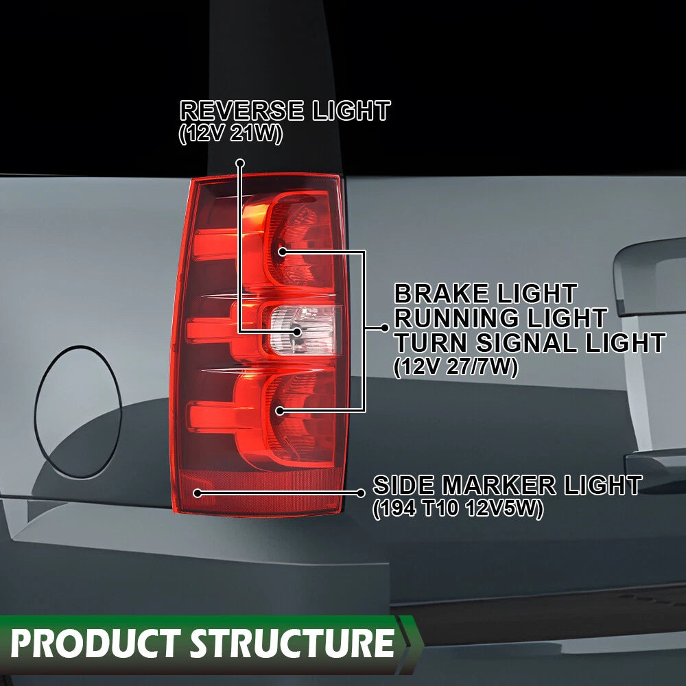 Tail Light Lamp for Chevrolet Tahoe Suburban 1500 (2007–2014) Left Side w/Bulb