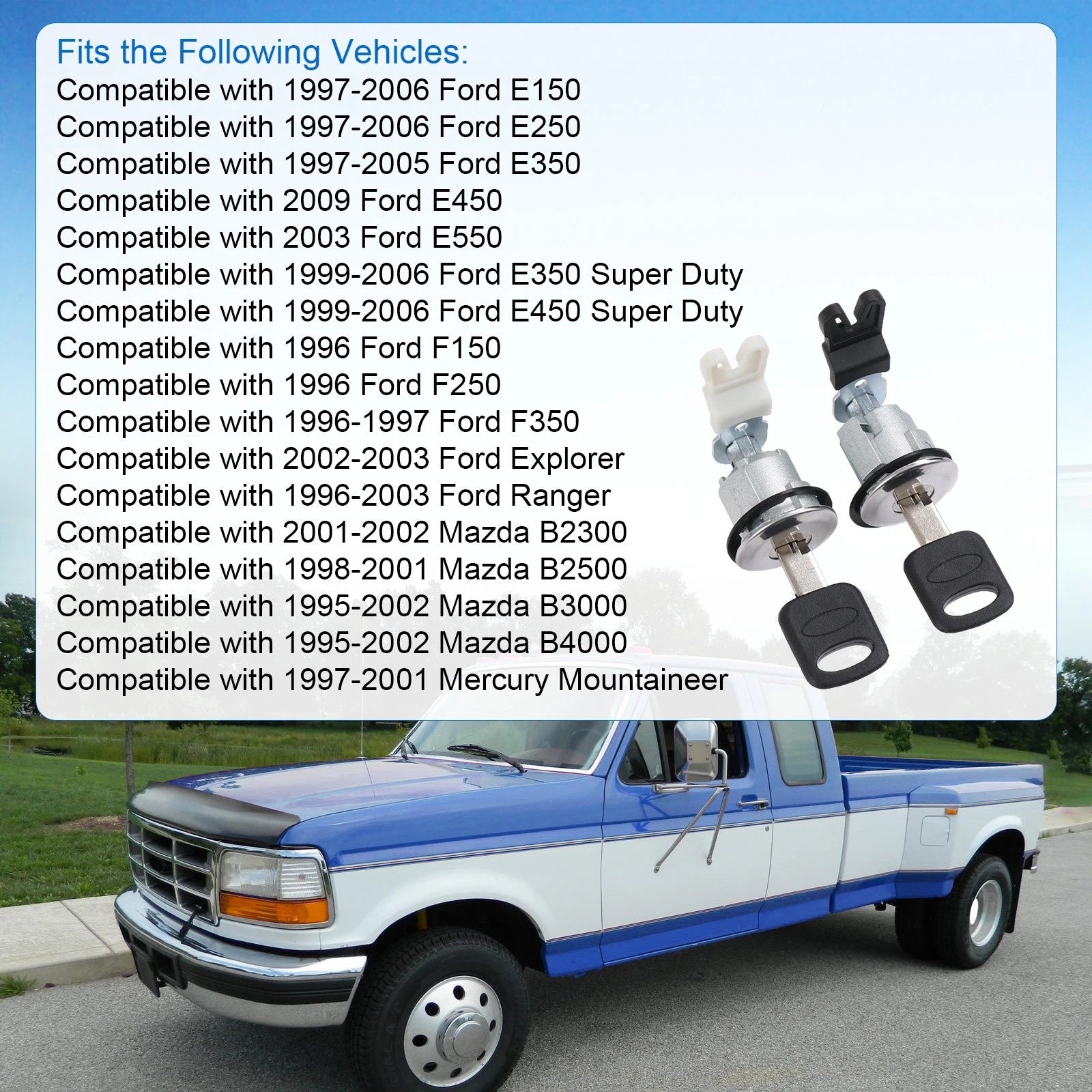 Set of 2 Door Lock Cylinders for Ford E150 E250 E350 (1992-2014)