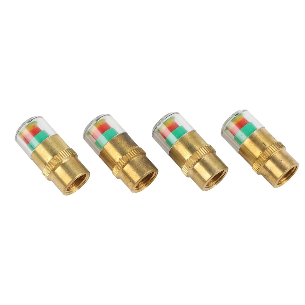 Set of 4 Tire Valve Stem Covers for Universal Fit (24 BAR Pressure Indicator)
