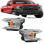 Headlight Set for Ford F150 (2018–2020) Driver & Passenger Side Halogen