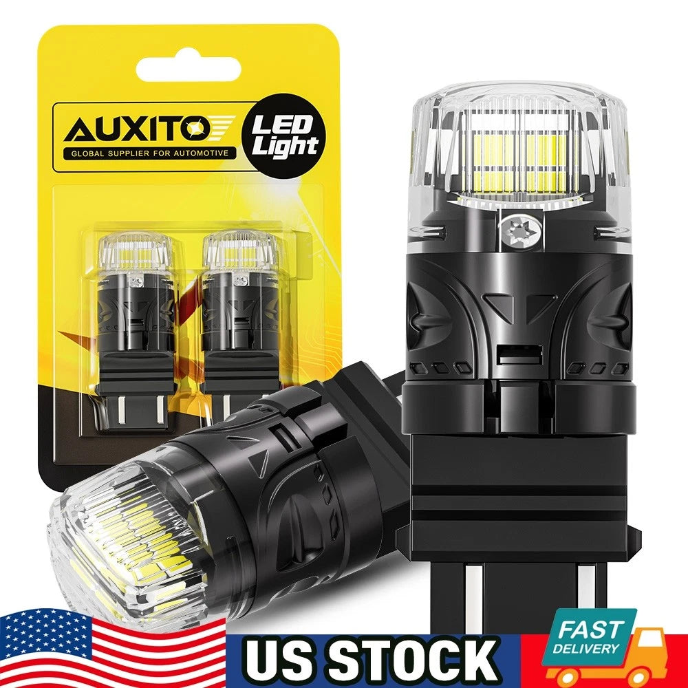 2X Error Free White 3157 3156 LED Bulbs for DRL Switchback Turn Signal