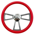 Polished 5 Hole Steering Wheel Rim Red Wrap for Peterbilt Kenworth Freightliner (18")