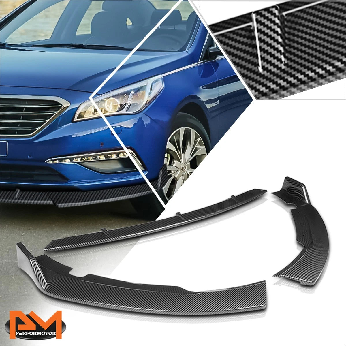 STP-Style Carbon Look Front Bumper Body Kit Lower Spoiler Lip for Sonata (2015–2017)